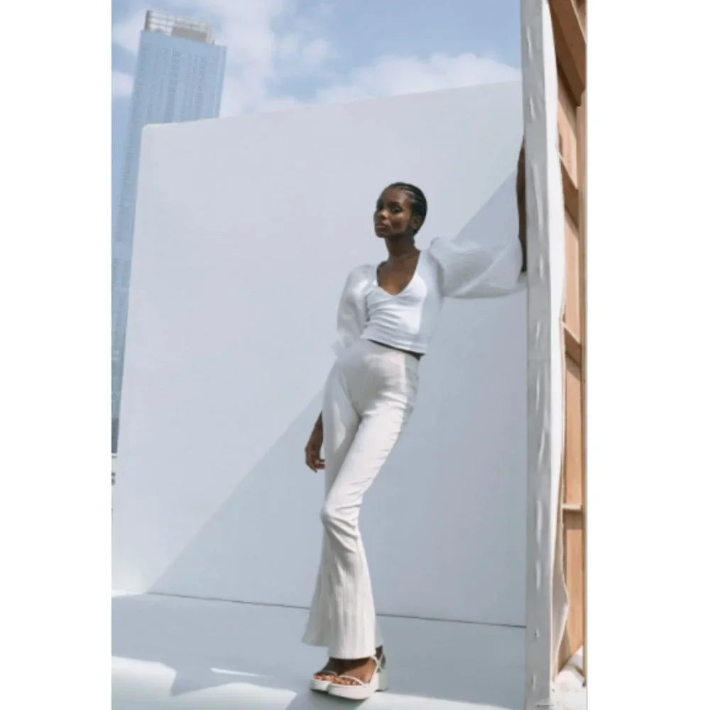 Zara White Matching Textured Top Sz Small NWT